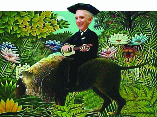 Mugur Isărescu l-a scăpat peste 4,4. (Imagine bazată pe pictura lui Douanier Rousseau). Mugur Isărescu l-a scăpat peste 4,4. (Imagine bazată pe pictura lui Douanier Rousseau).